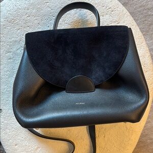 Polene Black Leather and Suede Crossbody Bag